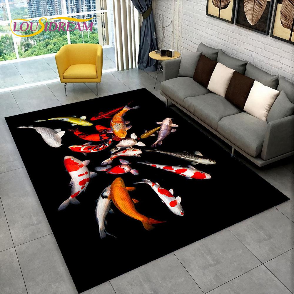 3D Pastoral Tai Chi Carp Fish Area Rug,Carpet Rug for Living Room Bedroom Sofa Doormat Decor,Kid Play Kitchen Non-slip Floor Mat