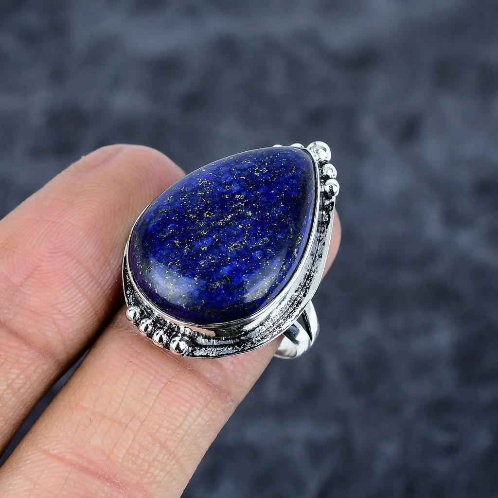 Lapis Lazuli Gemstone Handmade 925 Sterling Silver Jewelry Ring Size 9 M-2803
