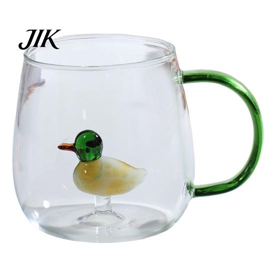 Coffee Milk Drink Cup Handmade Glass Animal Plant Shape Transparent Water Cute with Colorful Handle Creative Tea Mug
