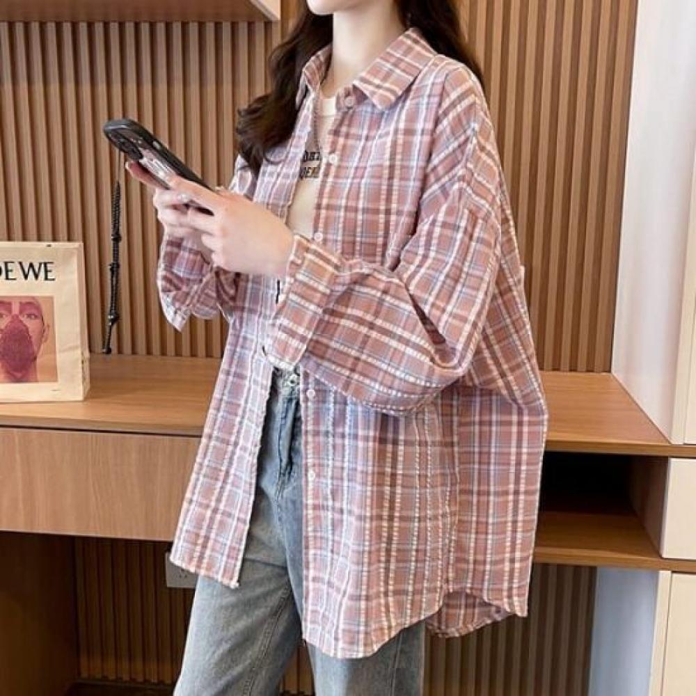 Navava Retro Casual Check Loose Fit Long Sleeve Shirt Nb2850