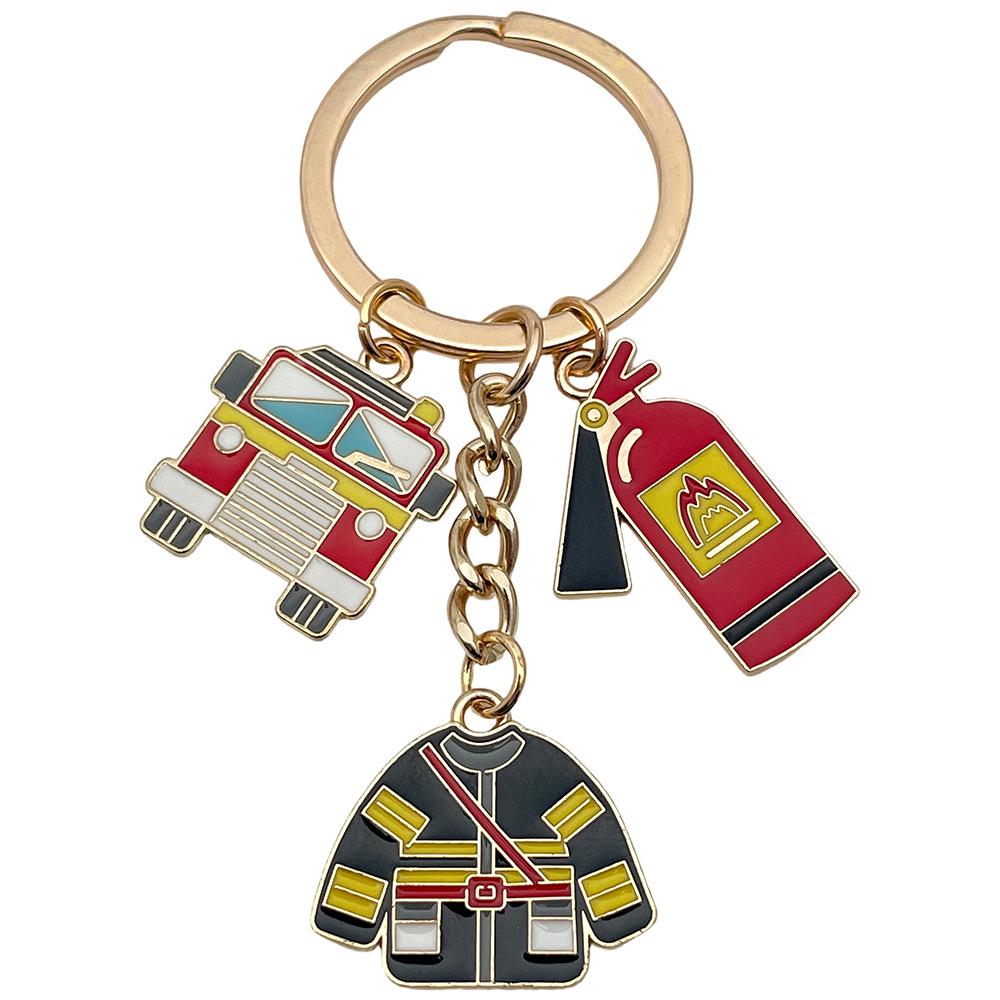 Série créative d'huile dégoulinante sur le thème de la lutte contre l'incendie: Extincteur, Costume de pompier, Porte-clés camion de pompier pour cadeau d'événement de lutte contre l'incendie
