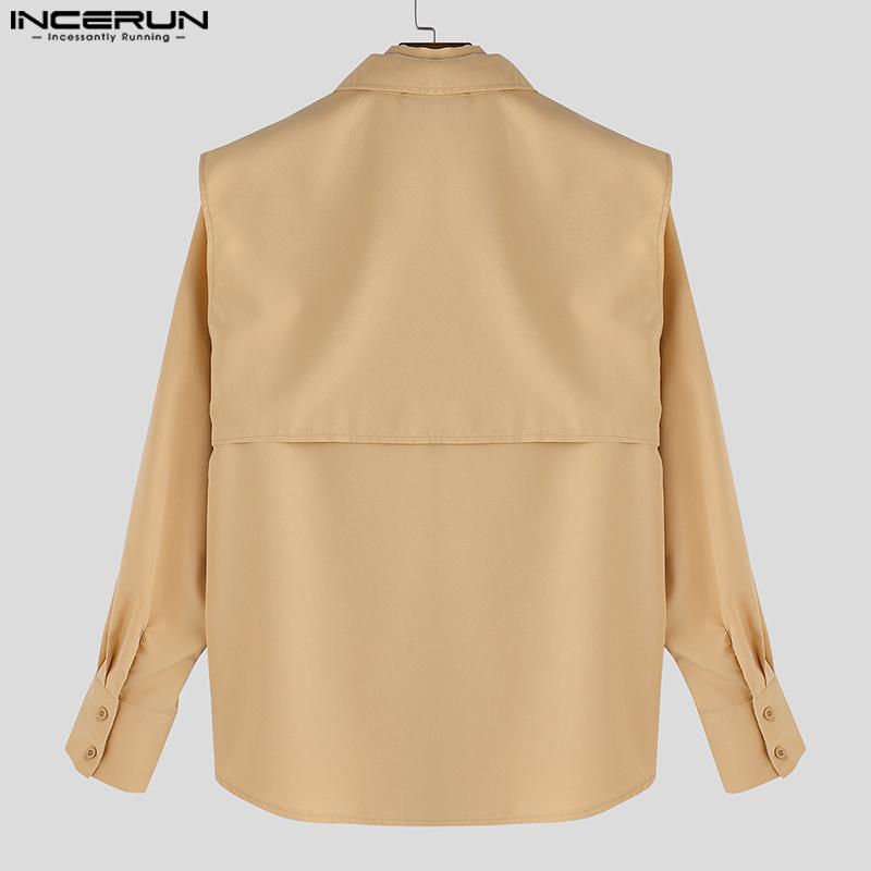 INCERUN Men Long Sleeve Button Down Removable Two-piece Casual Loose Tops Shirts