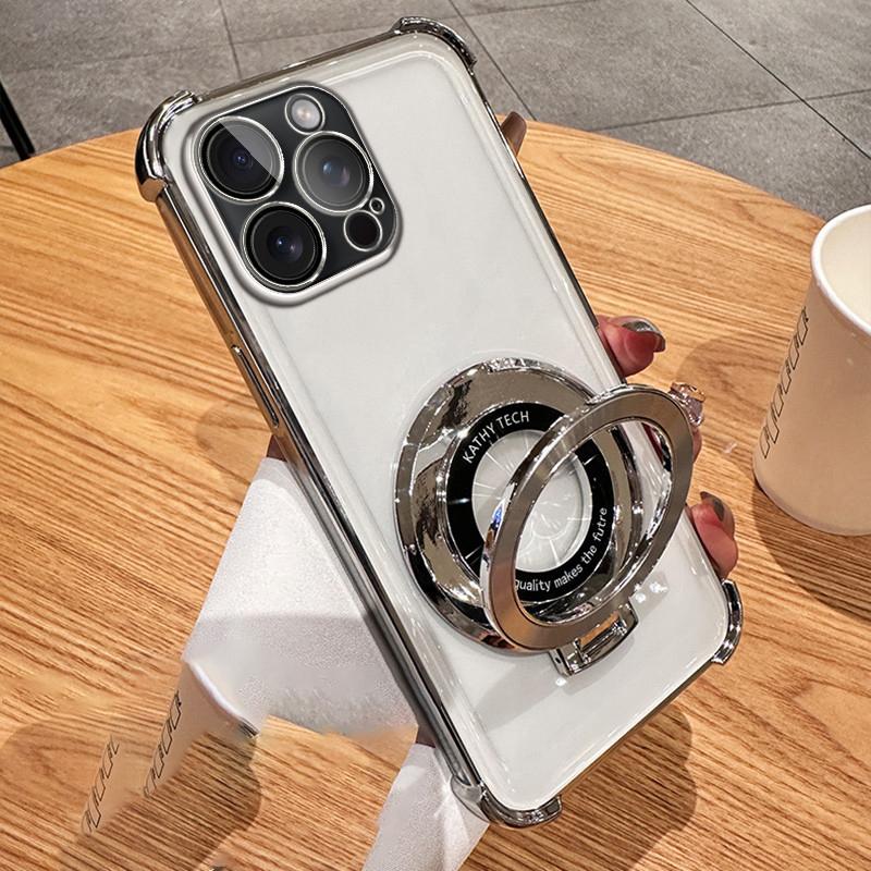 

Противоударный прозрачный чехол с магнитной подставкой для iPhone 17 Air 16 15 14 13 12 11 Pro Max 15 16 Plus XS MAX 8 Samsung S25 S24 23 S22 S21 Ultra Plus FE Samsung Note 20 Ultra серебряный