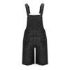 Men's Fashion Solid V-Neck Button Pocket Wash Water Denim Adjustable Short Strap Jumpsuit