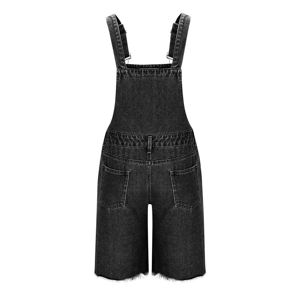 Men's Fashion Solid V-Neck Button Pocket Wash Water Denim Adjustable Short Strap Jumpsuit