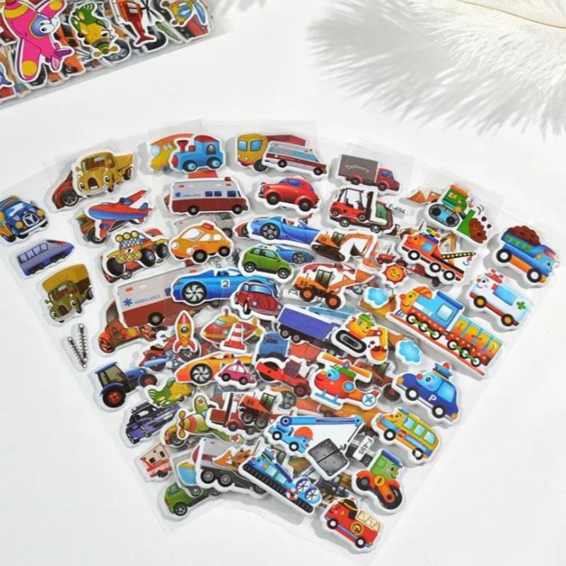 10 Sheets 3D Puffy Stickers for Kids Cartoon Vehicle Stickers kindergarten Reward Stickers Toys for Children Gift for Boys Girls
