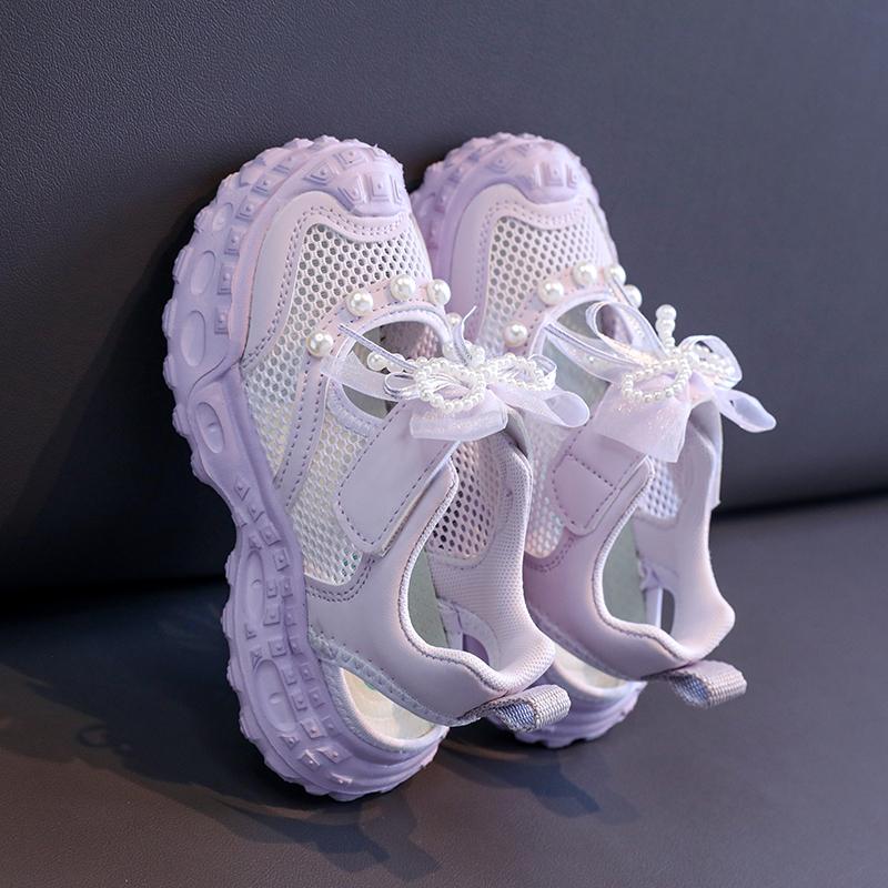 Girls' Princess Sandals Summer New Children's Baotou Foreign Pearl Single Mesh Shoes for Children Mesh Sneakers