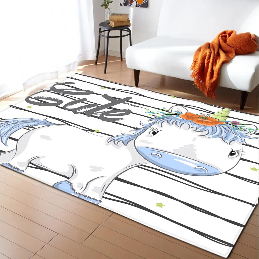 Kids Cartoon Unicorn Carpet Fantasy Animal Crawling Mat Doormat Living Room Area Rug Rainbow Shiny Girls Bedroom Soft Floor Mats