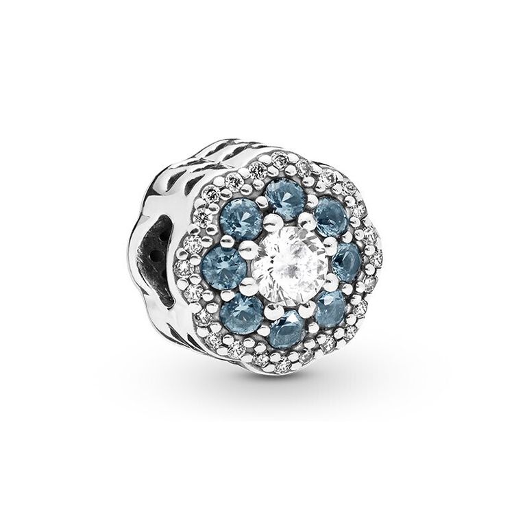 Pandora Blue Sparkling Flower Charm Women Charm 797851NMB Blue