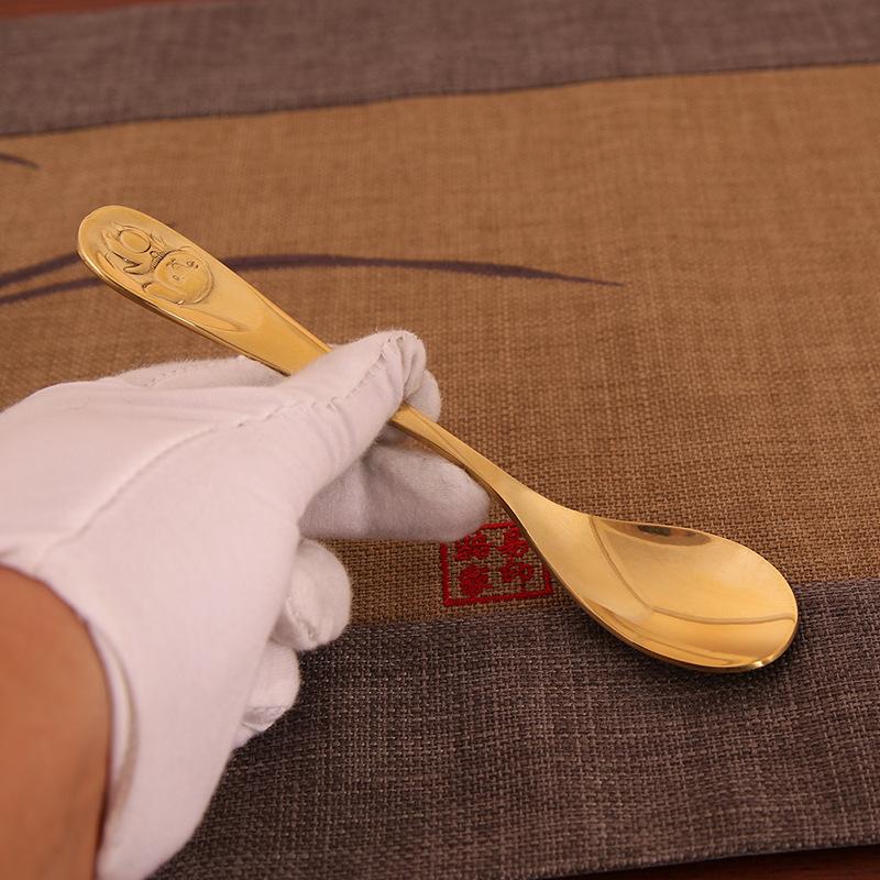 Pure Copper Zodiac Spoon Household Brass Spoon Children's Eating Spoon Creative Cartoon Long Handle Thickened Copper Spoon Tableware Home