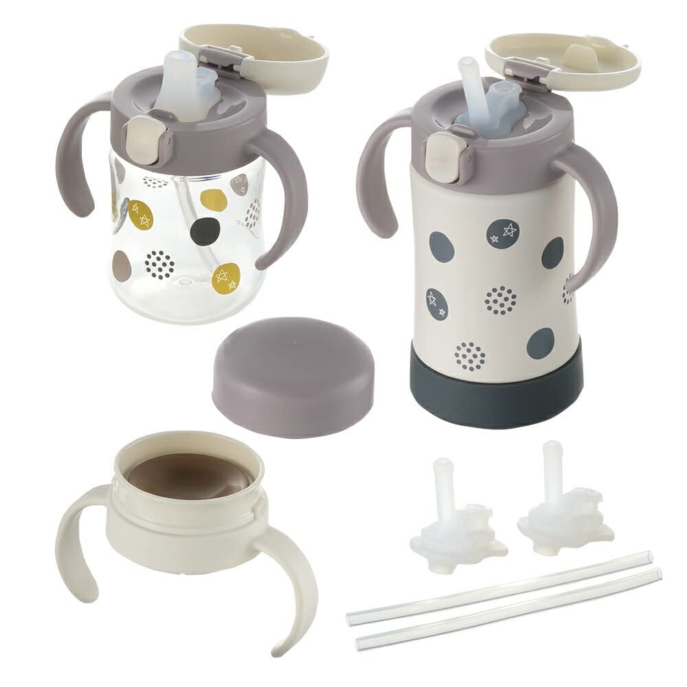 Richell Tri Step-Up Mug Set, Premium SD, Light Gray, 1 Set, 200ml, 300ml, 5 Months