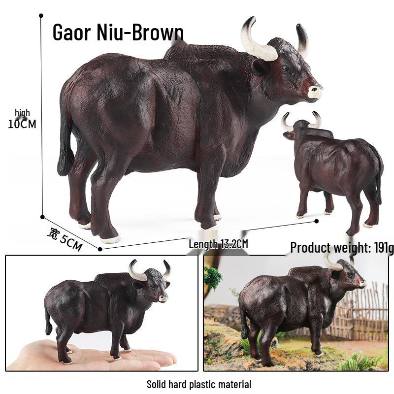 Children's Cognitive Animal Model Toy: Yellow Cow, Buffalo, Rhinoceros, Zebu, Bison, Bull Figurine.