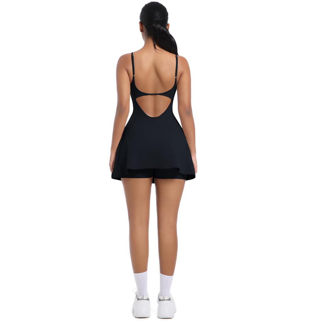 Anti Glare Base Sports Dress With Chest Cushion, Breathable Outdoor Golf Backless Camisole, Yoga Tennis Skirt For Women