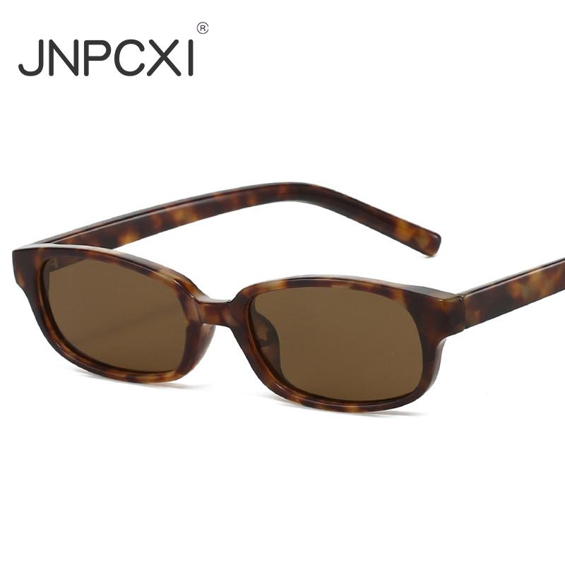 New Ins Popular Fashion Small Rectangle Polarized Men Sunglasses Shades UV400 Retro Leopard Tea Women Punk Sun Glasses