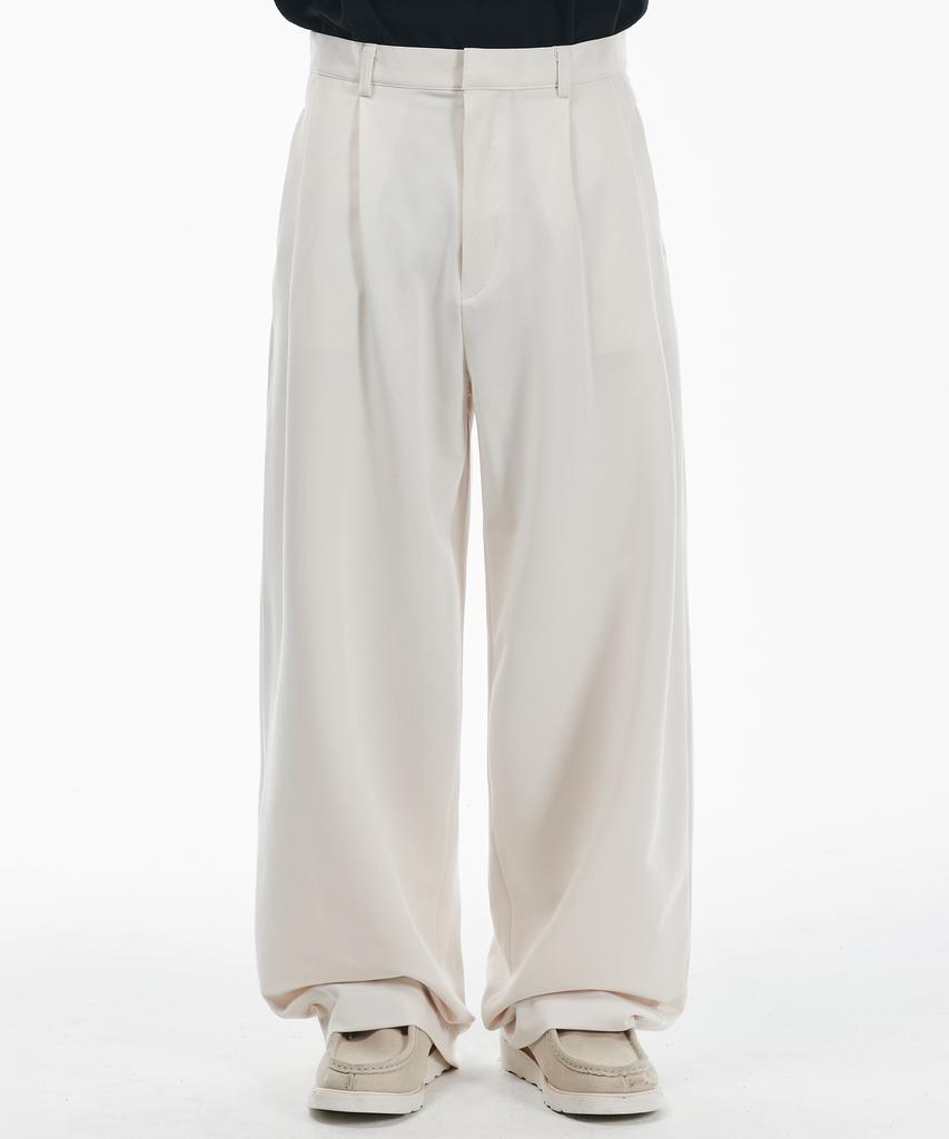 SIGNATURE [Summer Fabric Added] Double-Tuck Wide Slacks [Ivory]