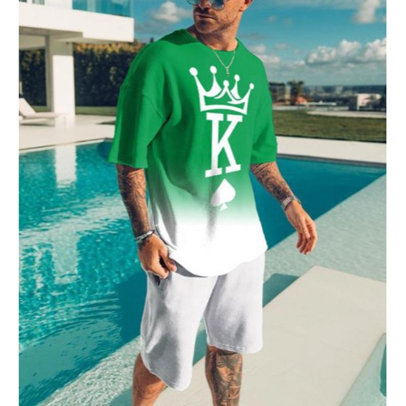 Summer Men Sets 3D Print Letter K Short Sleeve T Shirt Shorts Tracksuit O-neck Men's Suit 2 Piece Causal Man Clothes Sportswear