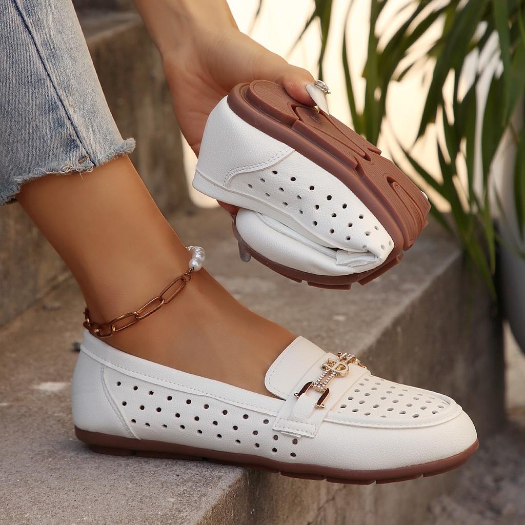 Damen Leder Freizeitschuhe Damen Ausgeschnitten Weiche Loafer Koreanische Version Flache Schuhe Mokassins Damen Luxusmarke Zapatillas Mujer