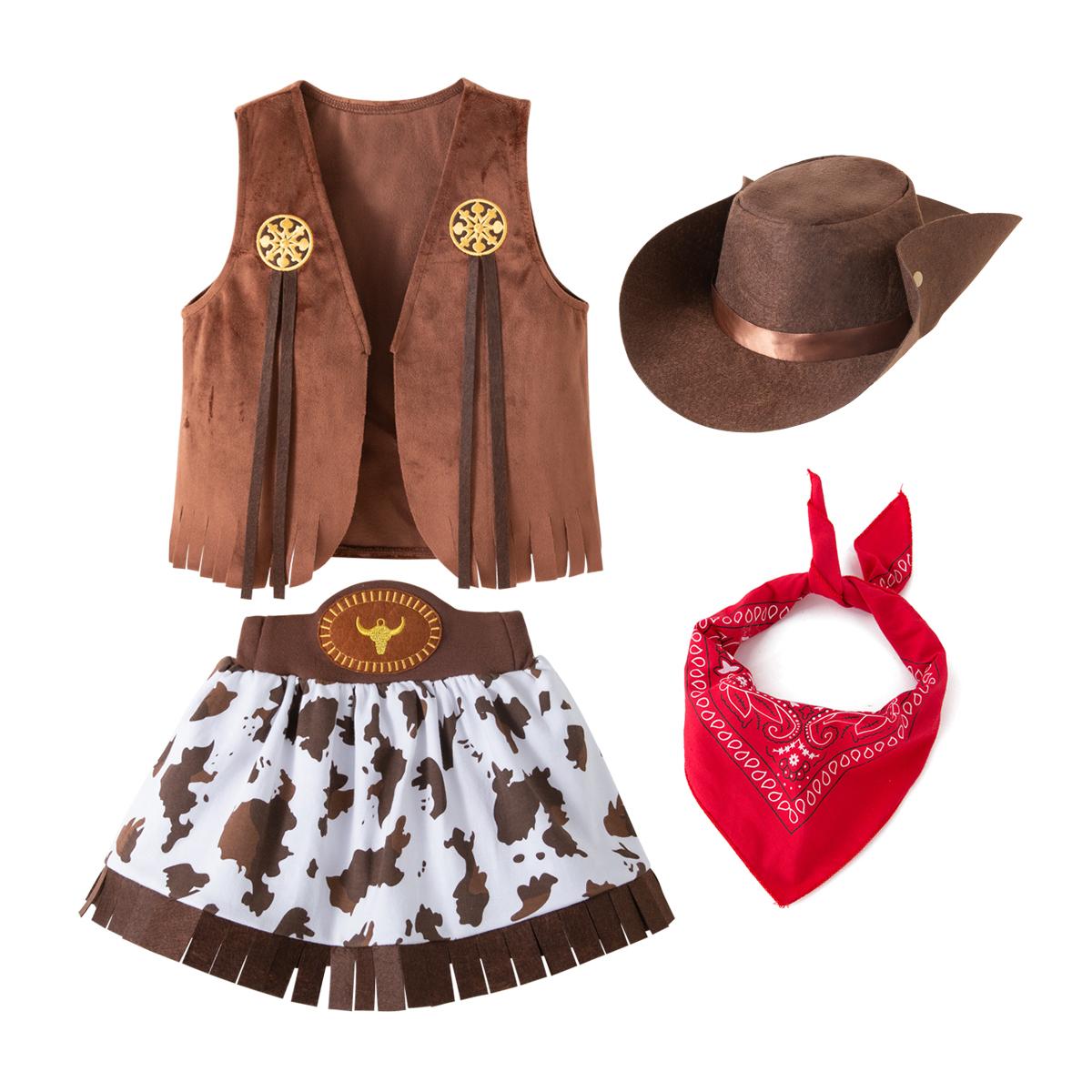 

Cowboy Costume for Girls Purim Halloween Toddler Child Cowgirl Cosplay Vest Skirt Party Fancy Dress Carnival Birthday Clothes 18-24 Years Old&Cowgirl