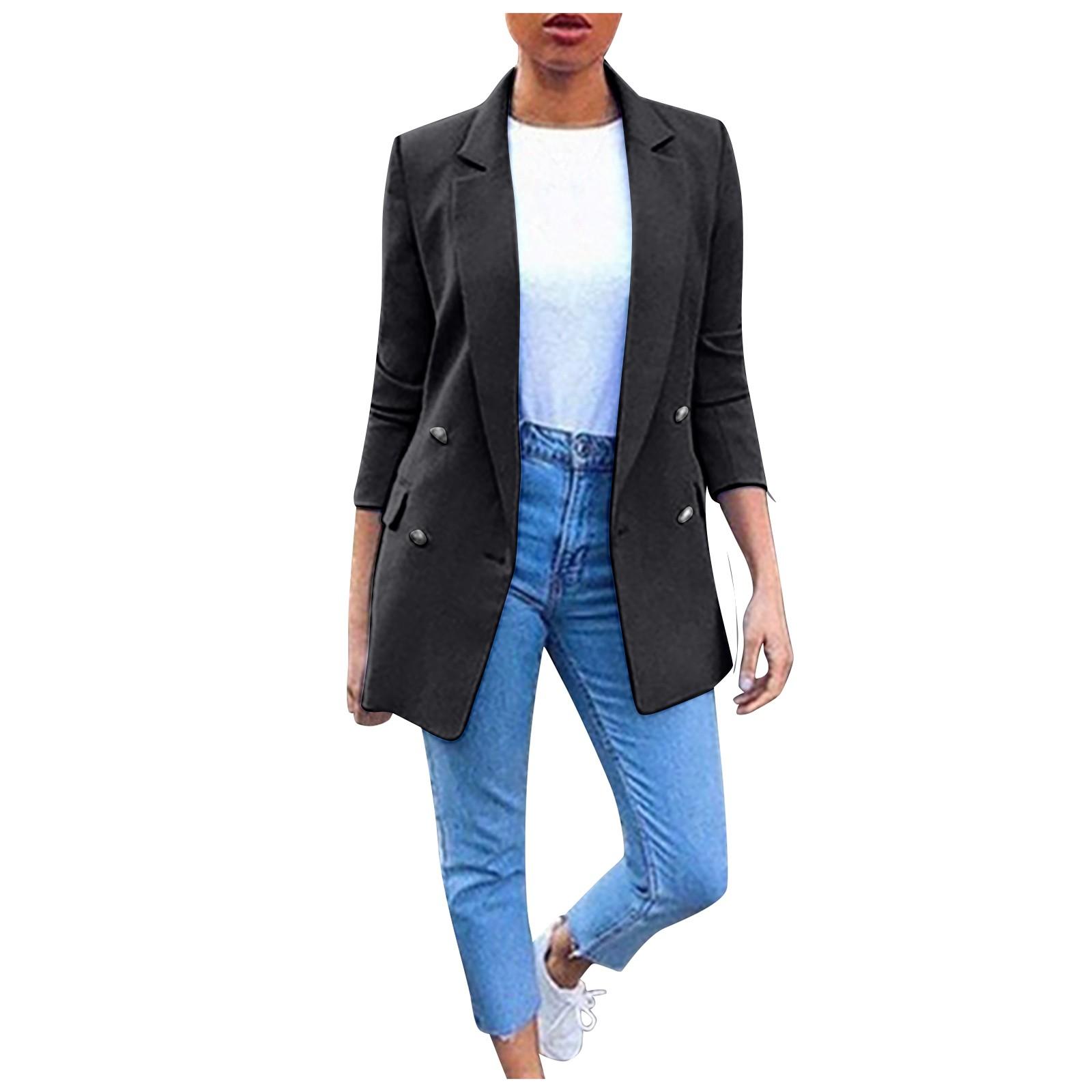 

Жіночий модний повсякденний кардиган з лацканами, темпераментний піджак середньої довжини M чорний