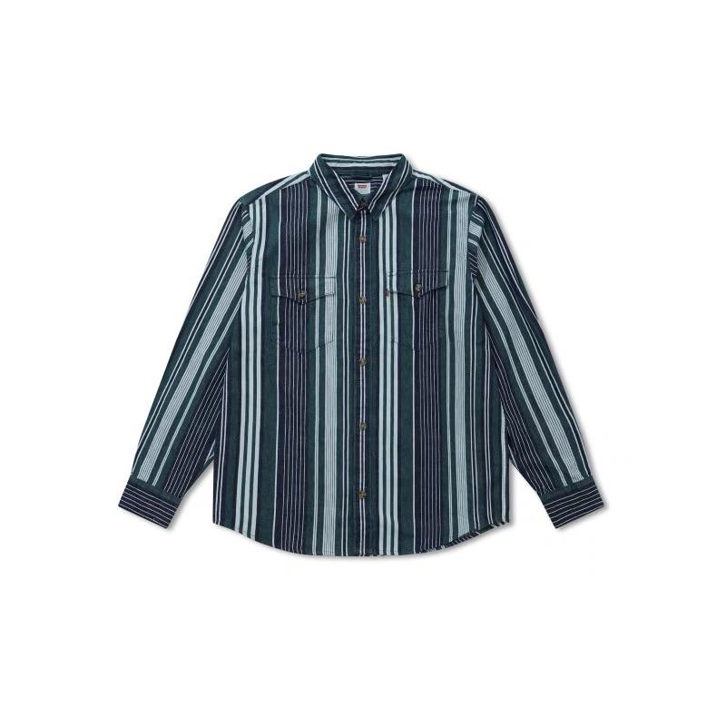 

Levis FW22 Полосатая рубашка с длинным рукавом, свободная, повседневная, мужская, рубашки, зеленый A1919-0005 S
