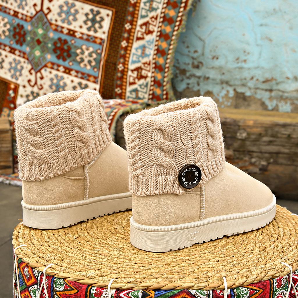 Flat-bottomed Thickened, Buckled Big Red Cotton Shoes Boots Snow Boots Women's Warm Button Boots