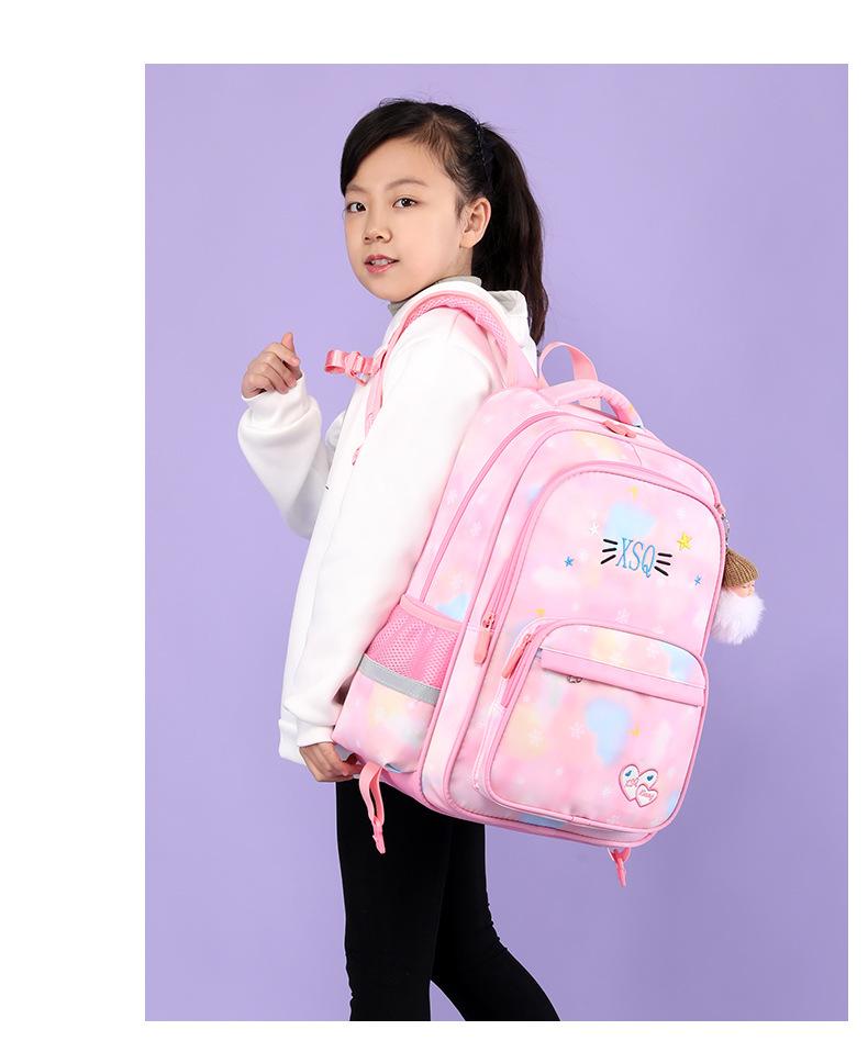 Girls' School Backpack with Cute Doll Pendant Gradient Princess Backpack Nylon Student School Bags Suitable for Ages 1-3-6 Book