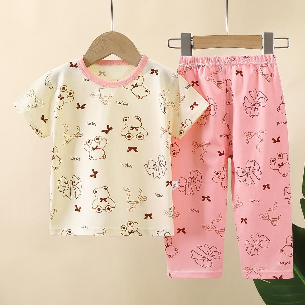 Kids Summer Cotton Short Sleeve Set Class A Baby Air Conditioner Clothes Boys Girls Home Pajamas