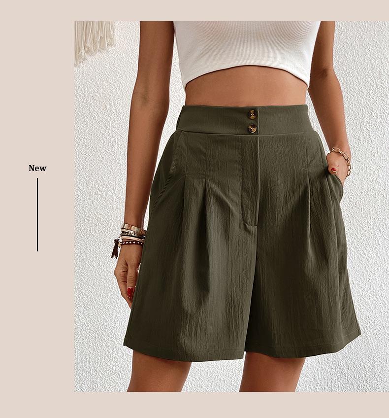 2025 Summer Women's High-Waisted Elegance: European & American Commuter Wide-Leg Shorts