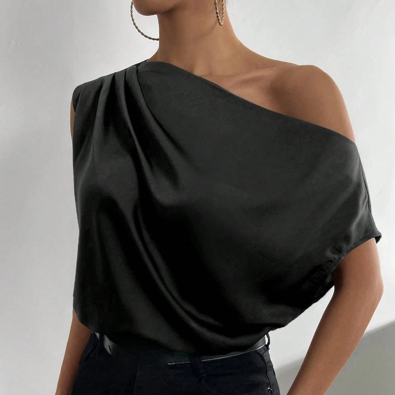 Summer New Fashion Skew Collar Loose Women's Shirts Elegant Single Shoulder Asymmetric Casual Blouses Tops Women Simple Slim Fit Shirt Female 26423