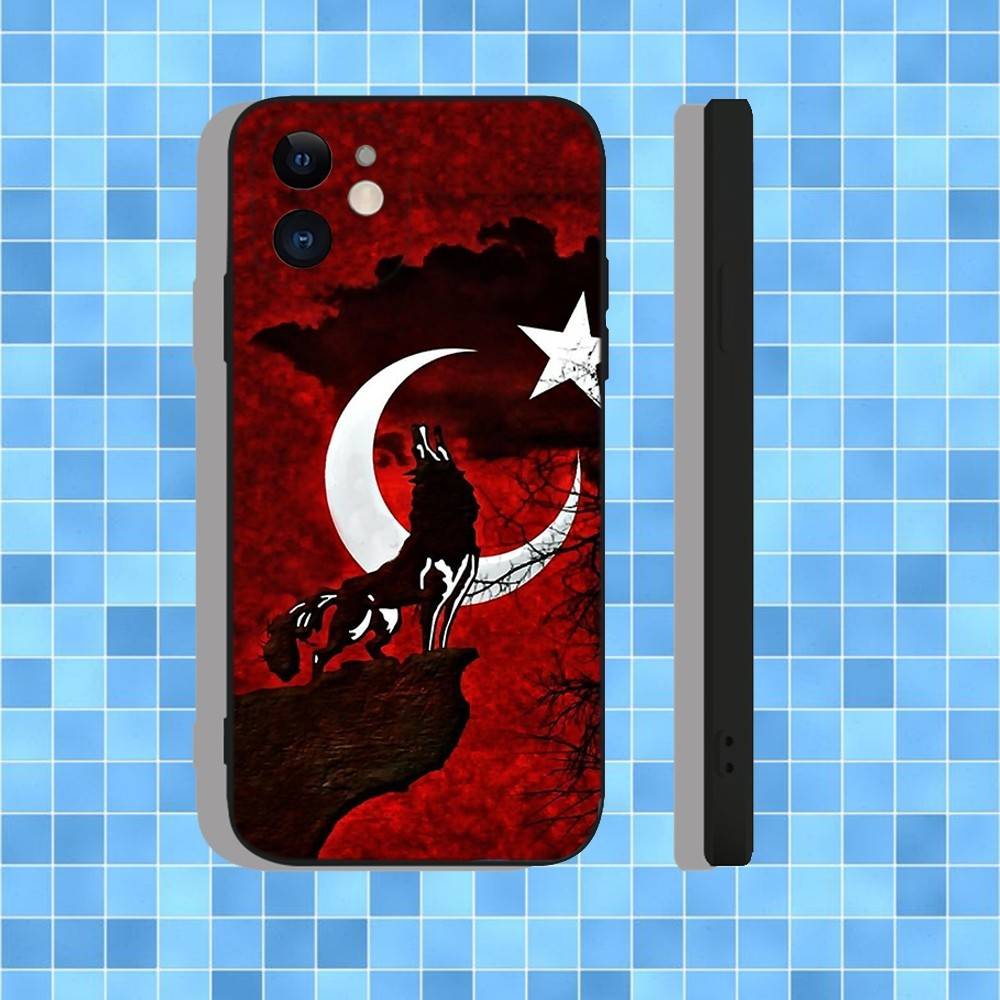 Turk Wolf Turkey Flag Phone Case For iPhone 17,16,15,14,13,12,11,Pro,Max,Plus,Air,X,XS,XR,SE,8,7,Mini,Soft Black Case