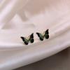 Elegant Gradient Green Enamel Butterfly Stud Earrings For Women Men Simple Cute Flying Butterfly Animal Earring Wedding Jewelry