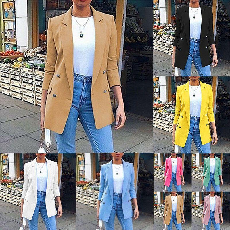 Elegant Women Long Sleeve Slim Formal Suit Work Jackets With Stylish Lapel Collar