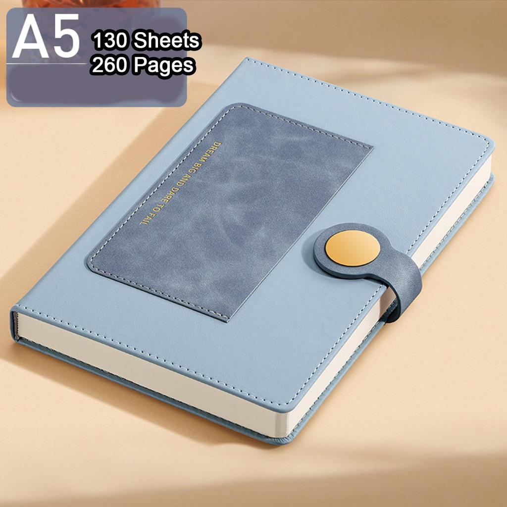 A5 Leather Student Subject Notebook, Buckle Office Notepad, Business Meeting Record Book, Travel Log, Diary, 130 Sheets 260 Pages