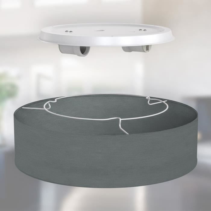 Plafonnier textile gris b.k.licht - 2 douilles e27 - ø38cm - éclairage plafond salon salle à manger chambre