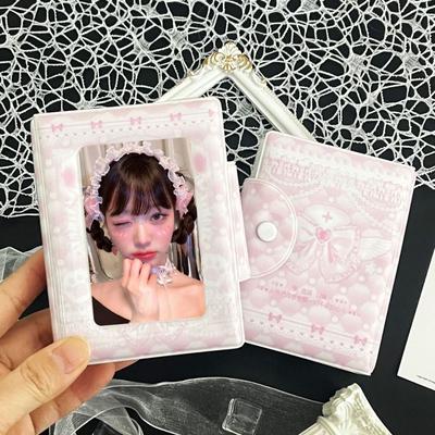 Pink Love Bow Card Album 3 Inch Mini PVC Photocard Binder with 16 Internal Pages Collectible Card Album Idol Card Collect Book