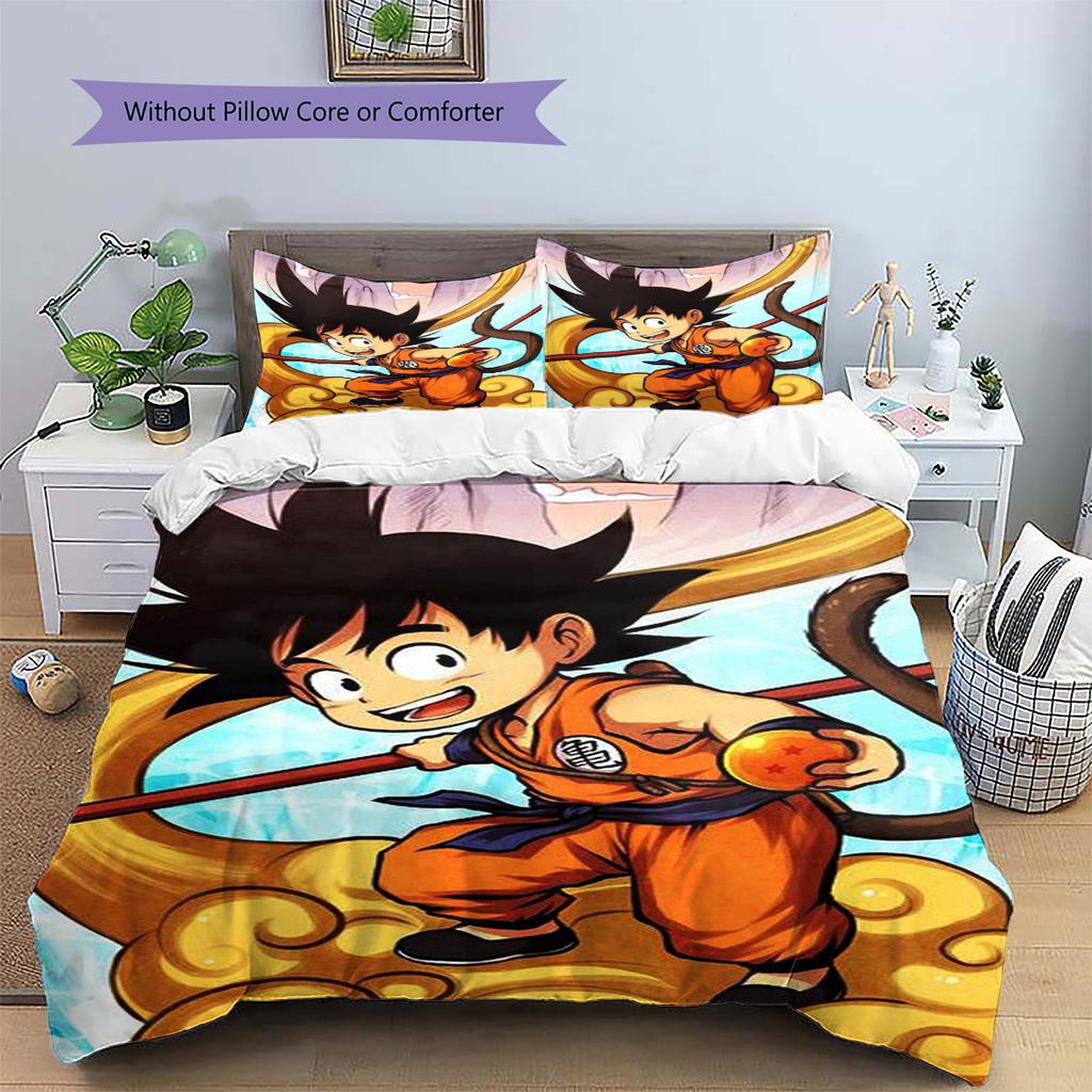 Goku Patterned Pillowcase & Duvet Cover Set Bedroom Decor Bedding with Anime Theme Perfect Present for Lovers.-TING