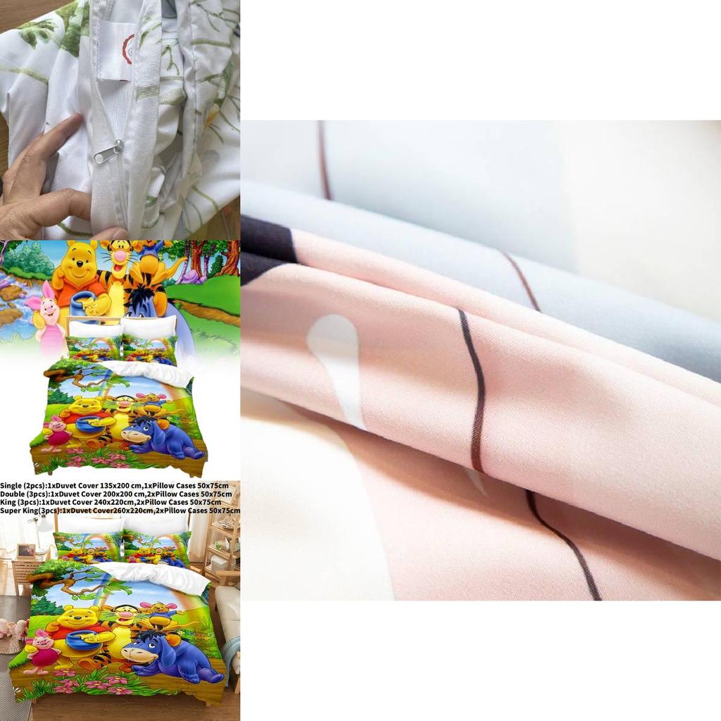 Winnie The Pooh Pattern Threepiece Bedding Set With Active Dyeing Technology For Bedroom Use