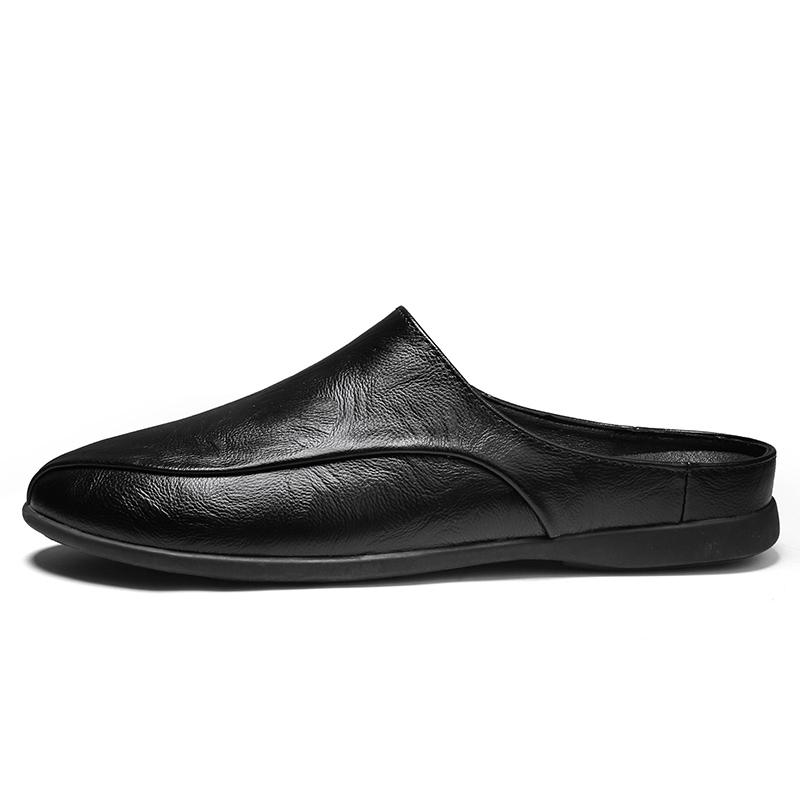 2026 Summer Leather Mens Mules Half Shoes for Men Slip-on Loafers Slippers Semi-Drag Backless Driving Shoes Flat Casual Shoes