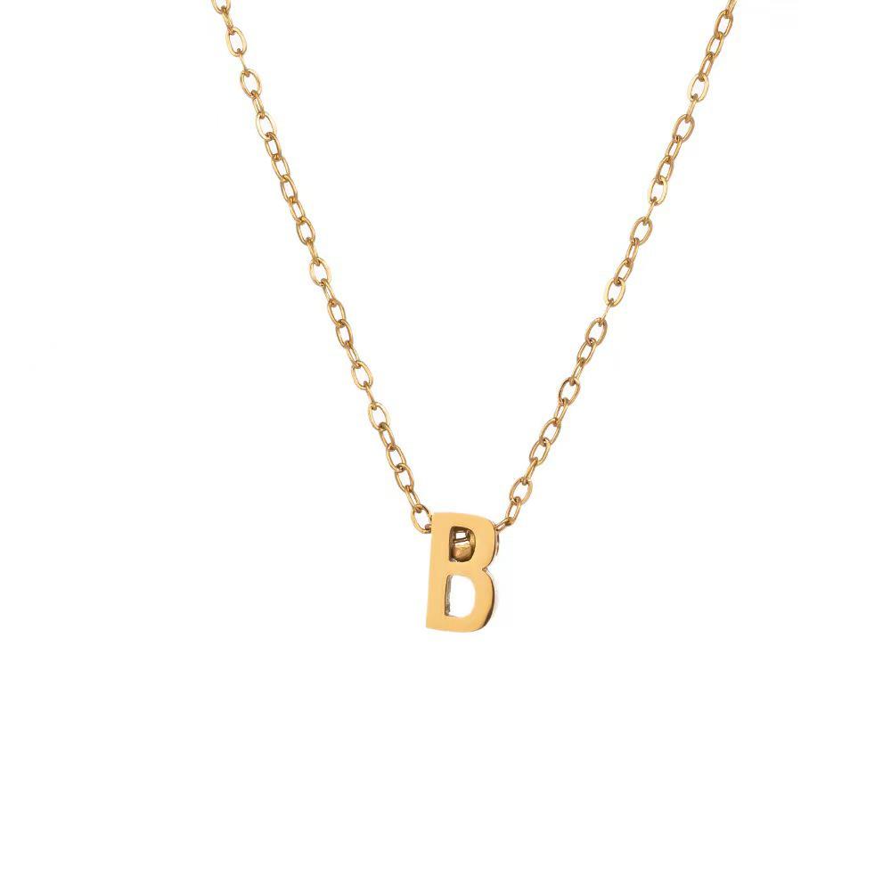 Elegant 18K Gold Titanium Letter Pendant Necklace - Durable and Versatile Clavicle Chain