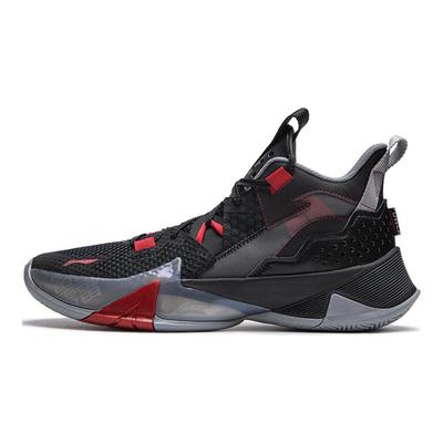 Comfortable Versatile Synthetic Leather TPU Shock Absorbing Wear Resistant Mid Top Basketball Shoes Men Sneakers Black Red ABPU055-2