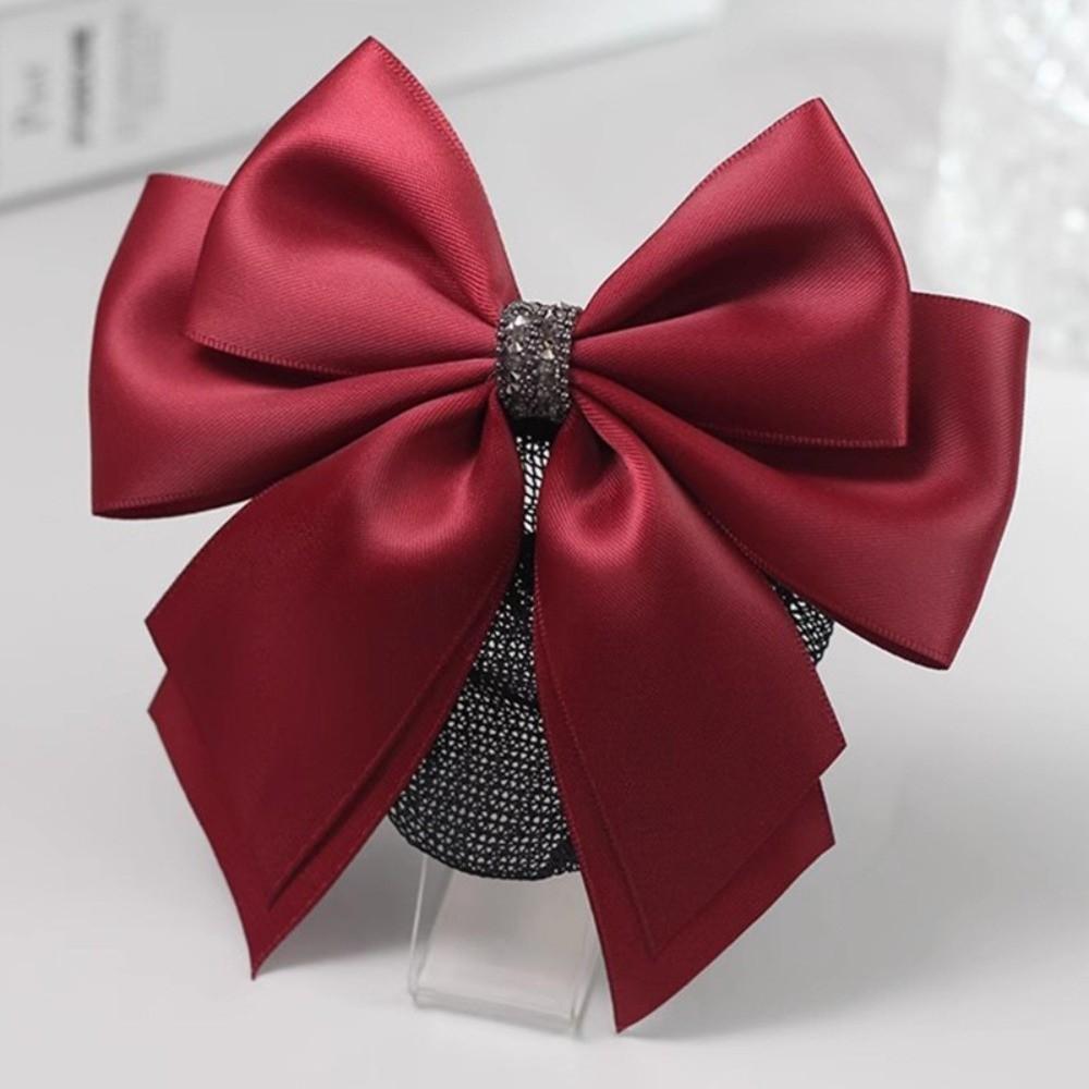 Elegant Bowknot Net Bun Hair Cover Multiple Colors Net Bun Snood Spring Clip  Vocational Work