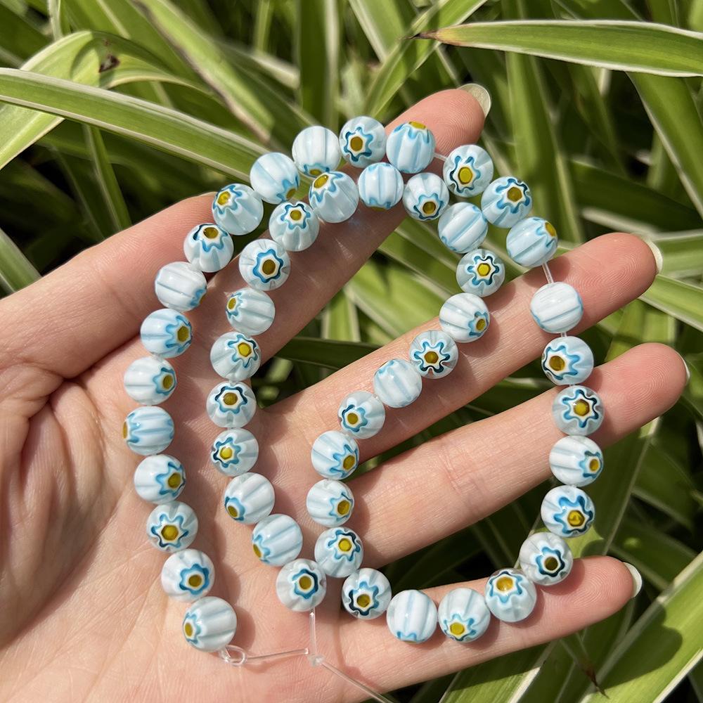 Millefiori Glasperlen 8mm - Rund, Einzelblume, Lose Perlen für DIY Schmuck