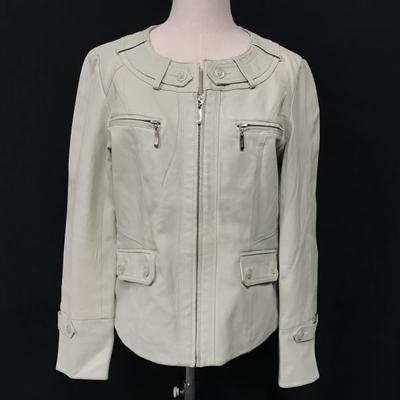 Ailiges/Schafsleder/Kragenlose Jacke/40/Damen M/Grün/Pastellfarbe/Durchgehender Reißverschluss(GEBRAUCHT)