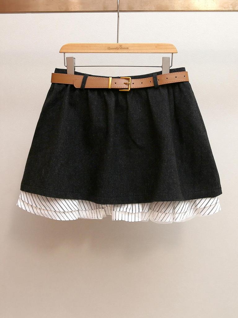 Autumn/Winter French Retro A-Line High-Waist Patchwork Skirt