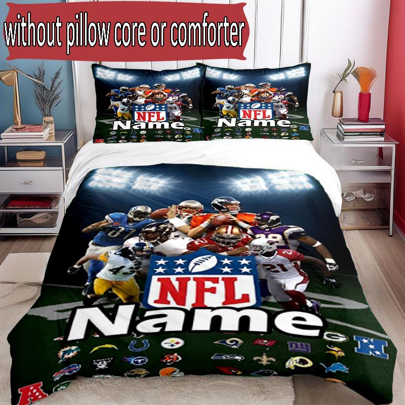 3pcs Duvet Cover Set (1*Duvet Cover + 2*Pillowcase, Without Core), Custom Name NFL Pattern Bedding Set, Home Bedroom Decor Gift