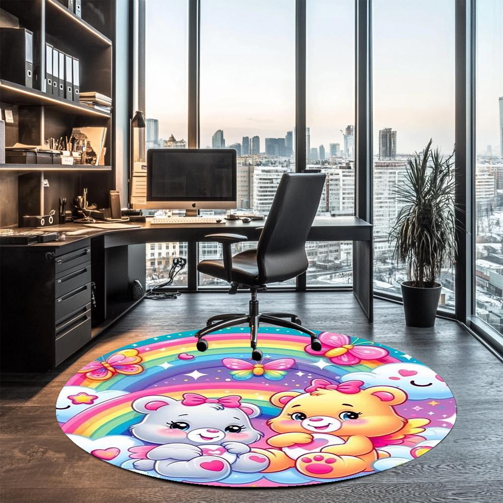 Bear Printed Round Rug Carpet Chair Rug Area Rug Entryway Doormats,for Office Chair Living Room Bedroom Kitchen Room.