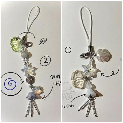 1Pcs Summer Ocean Style Cute Phone Charm Strap Seashell Jelly Fish Pendant Key Strap Lanyard Girl Woman Bag Keychain Keycord