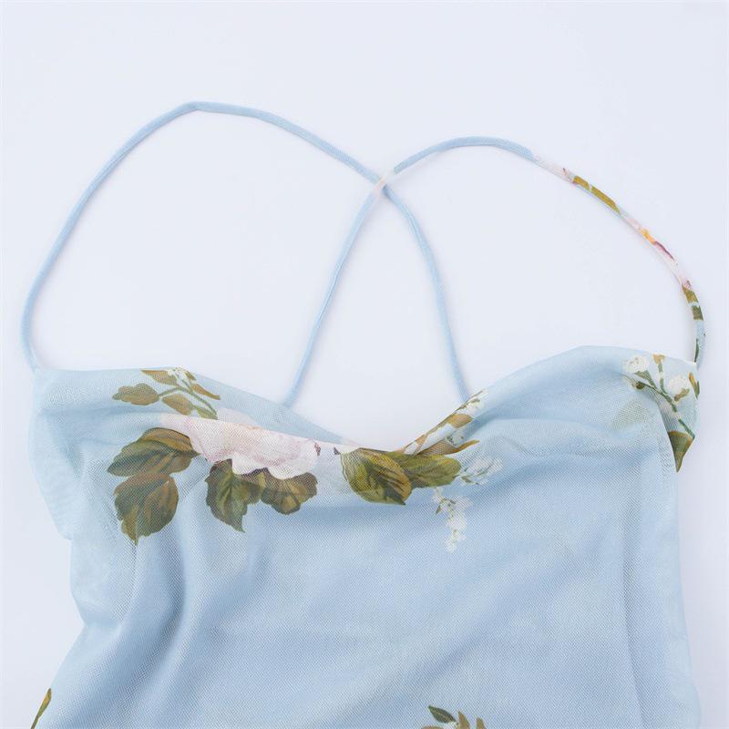 TAOP&ZA Women's Asymmetric Silk Net Dress - Spring/Summer Fashion, Sexy Print