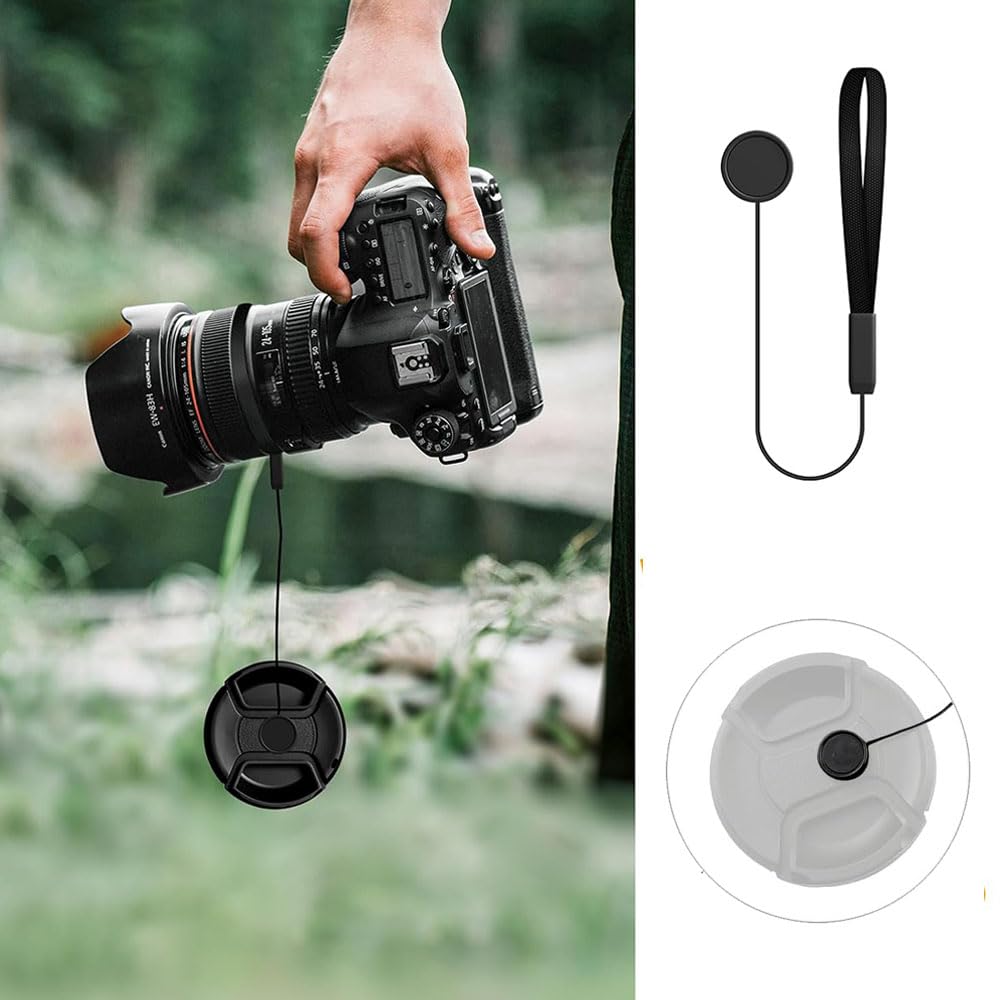 Lens Cap Set of Drop Prevention Loss for DSLR and Mirrorless Cap and Pocket [DFsucces] Straps, 4, Straps, Prevention, Cameras, Double-Sided Tape, Lid,