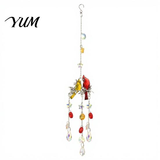 Sparkling Window Pendant Cardinals Faux Crystals Suncatcher, Hanging Sun Catcher for Windows, Bird Wind Crystal Suncatcher Windows Chimes with Chain,